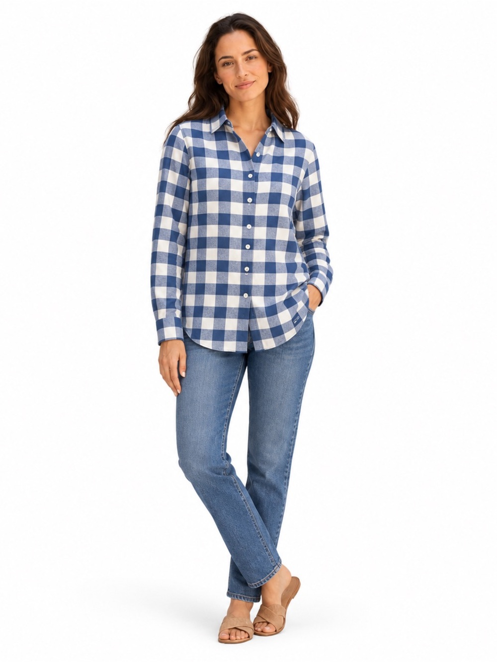 Vineyard Vines Performance Blue White Plaid Relaxed Shirt Size 0